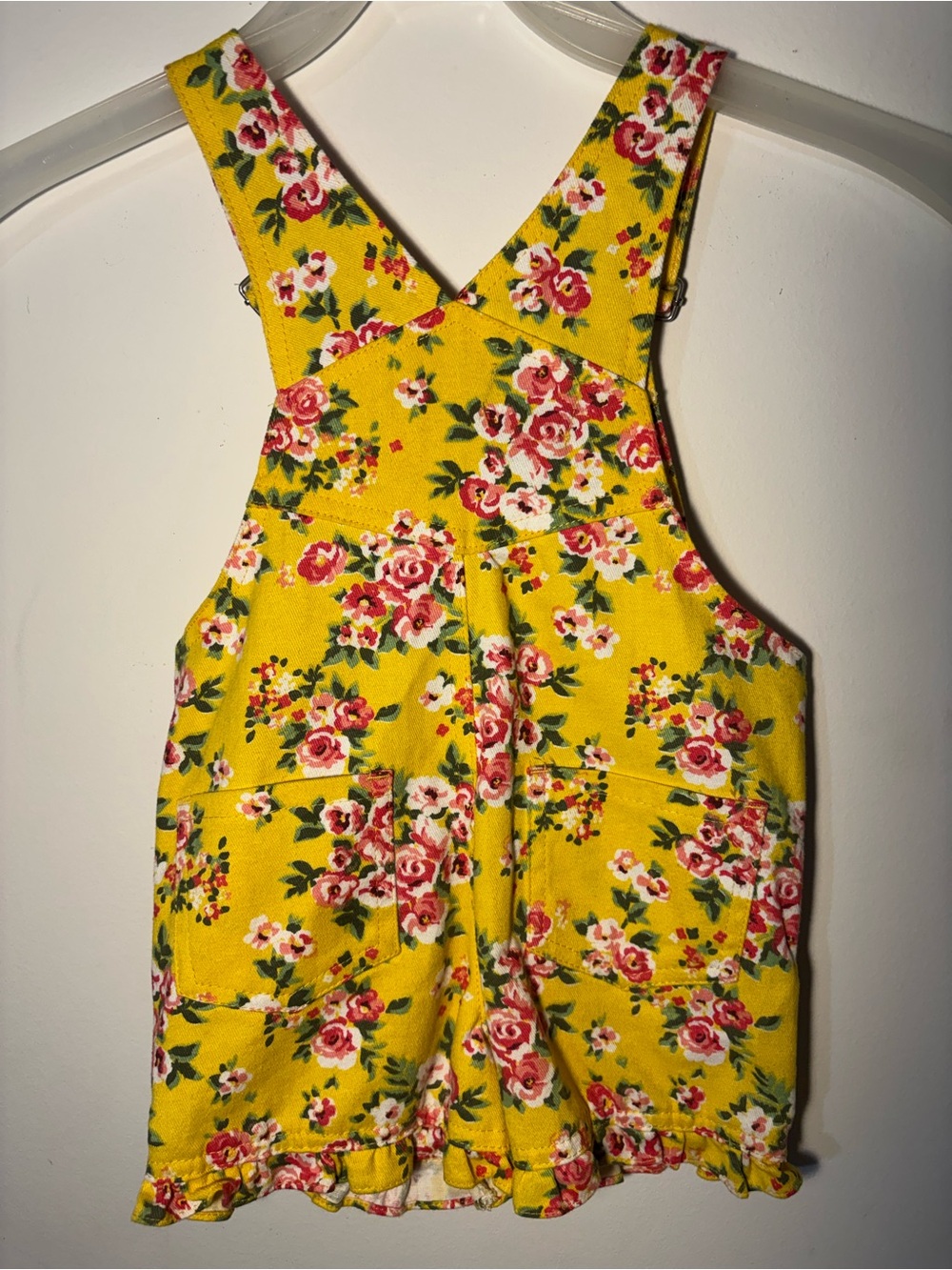 My Destiny Toddler Girls Yellow Floral Overall Shorts 2T Ruffle Hem